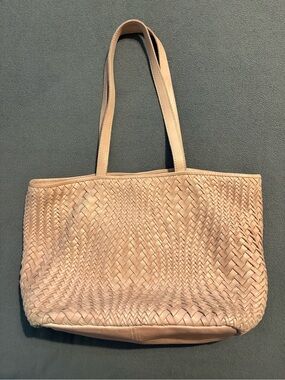 Woven Leather Tote Bag in Light Pink